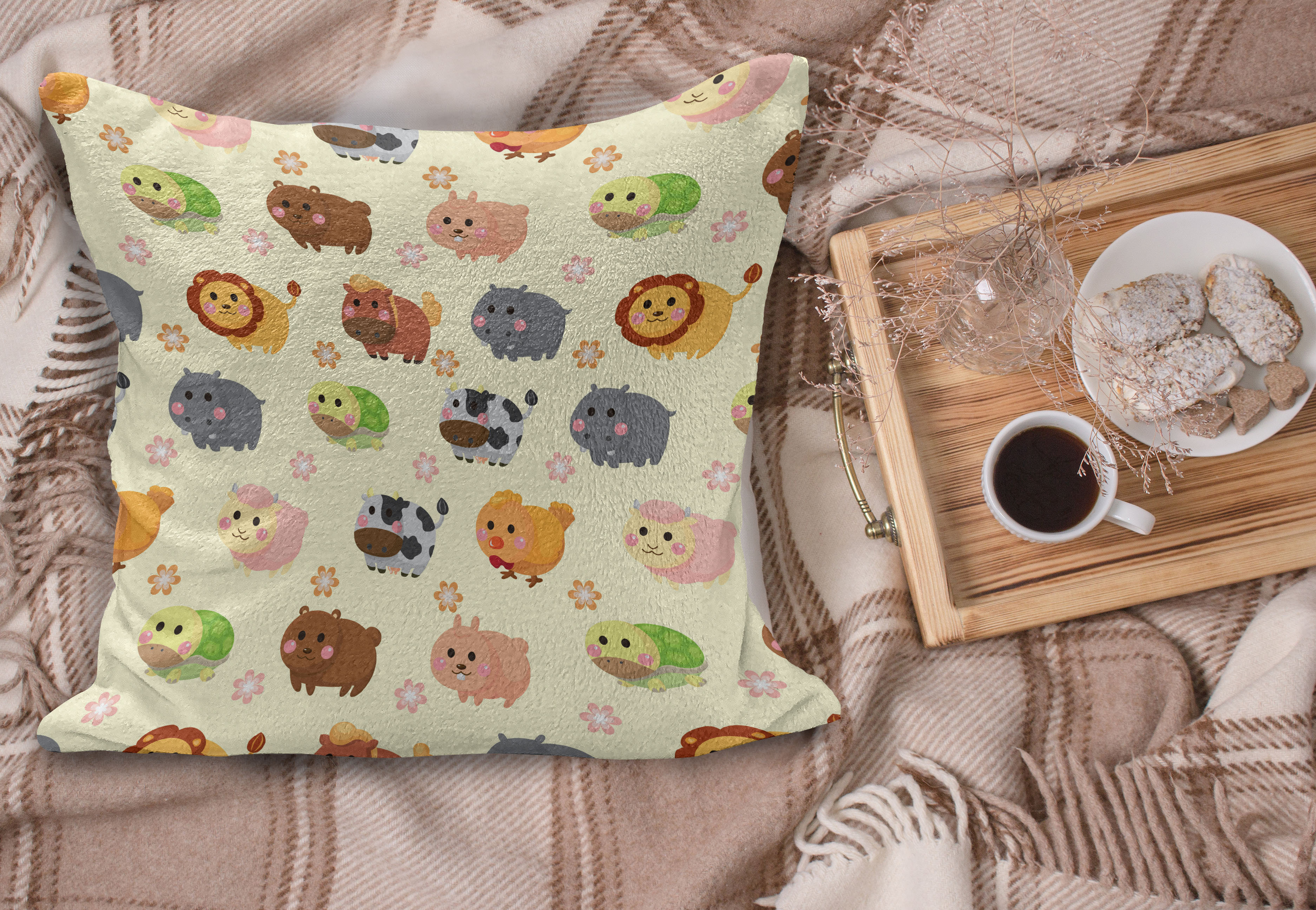 New Cotton Linen Printing brown bear shell Pillow Case Cushion Home Décor Cover