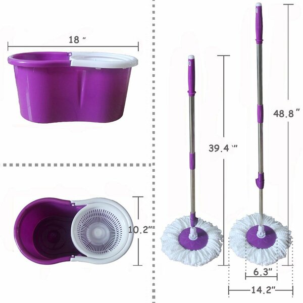 4 MICROFIBER MOP HEAD DRY WET CLEANING FOR 360° ROTATING SPIN PLASTIC MOP BUCKET