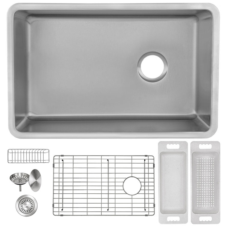 zuhnë Offset Drain Stainless Steel 24" L x 22" W Undermount Kitchen Sink with Basket Strainer