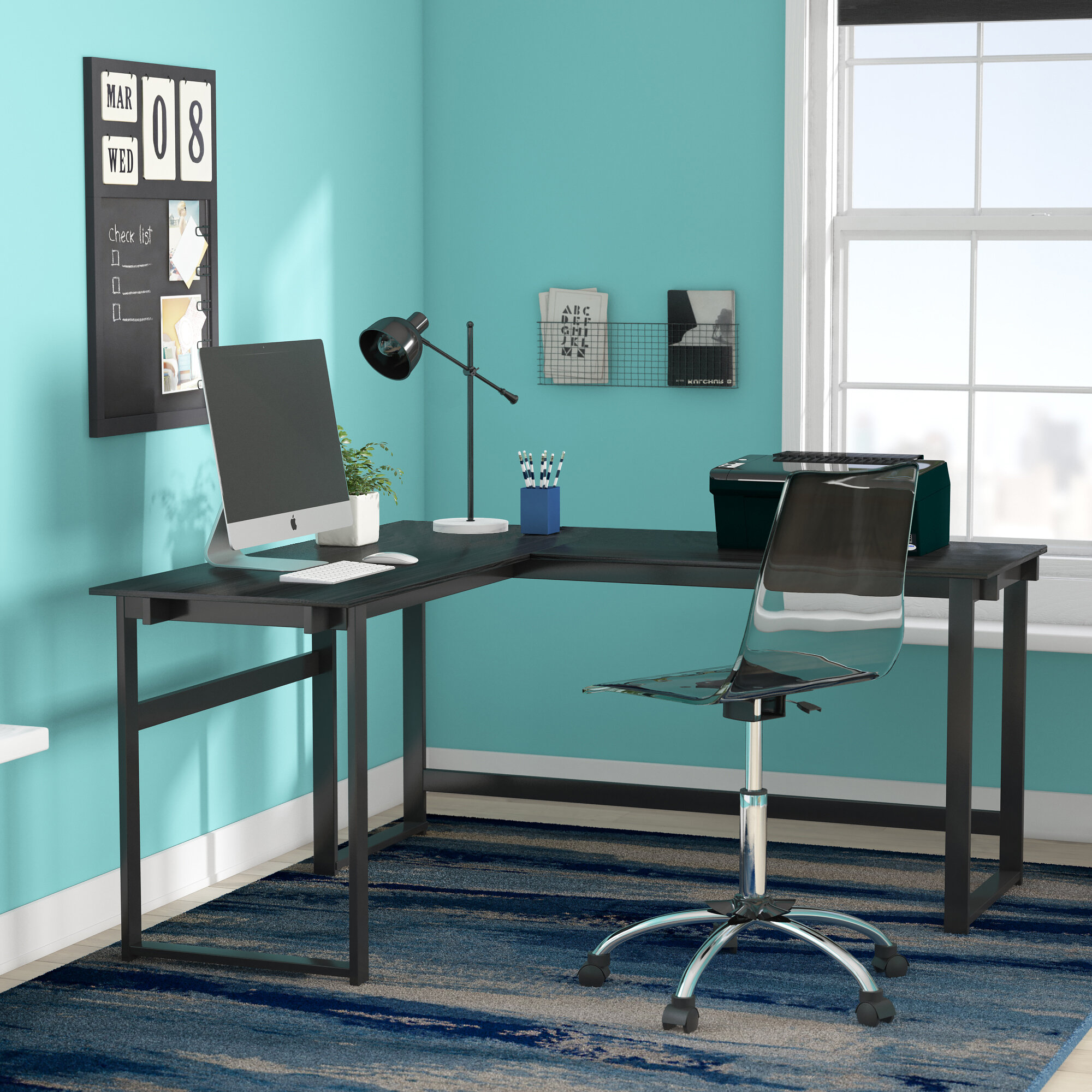 l shaped desk blue