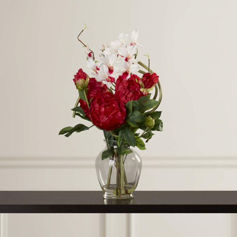 Alcott Hill Orchids And Peonies Floral Arrangement In Vase Reviews Wayfair Ca