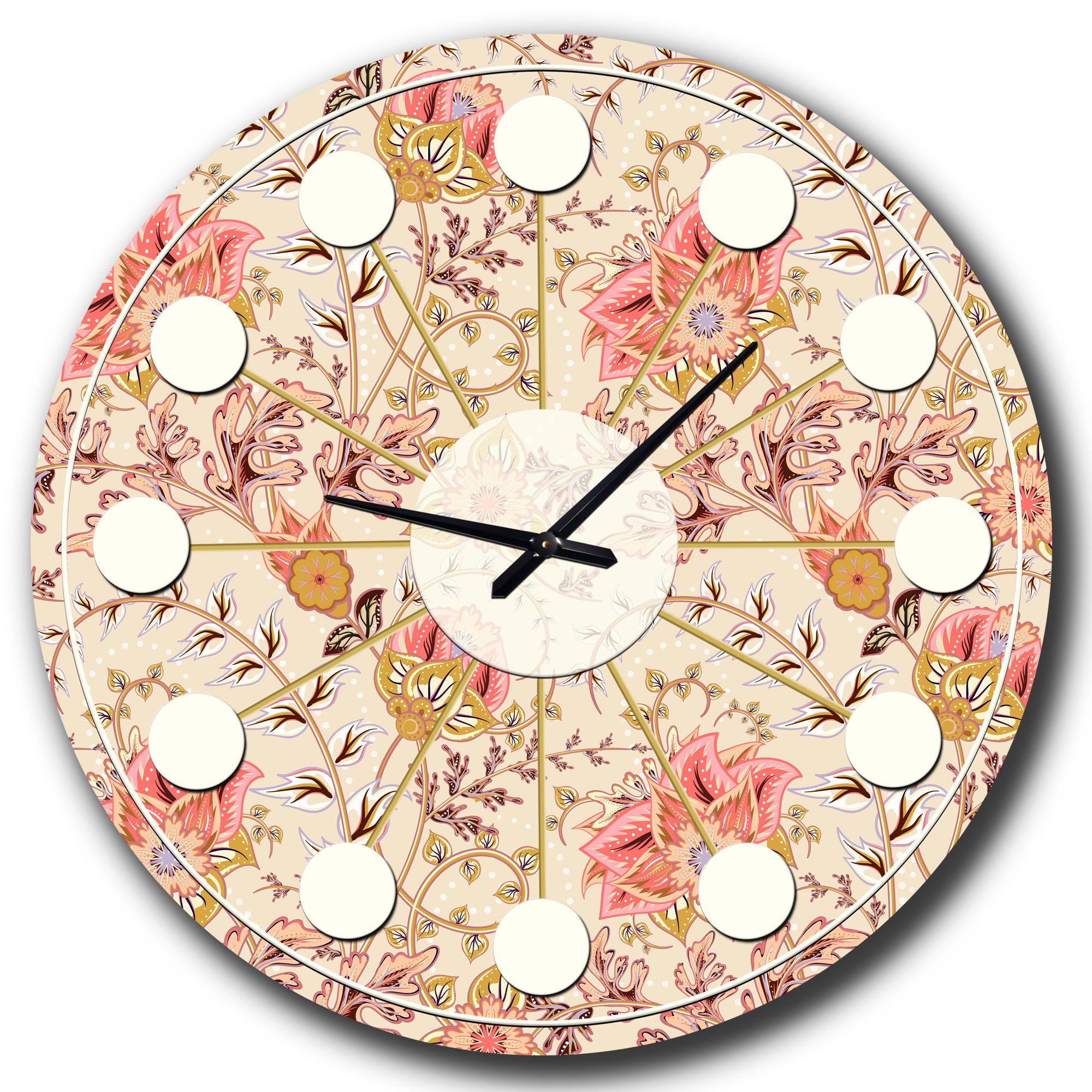 East Urban Home Oriental Floral Paisley MidCentury Modern wall clock
