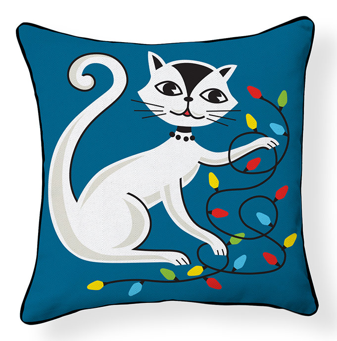 Naked Decor Cat With String Lights Indoor Outdoor Throw Pillow Wayfair
