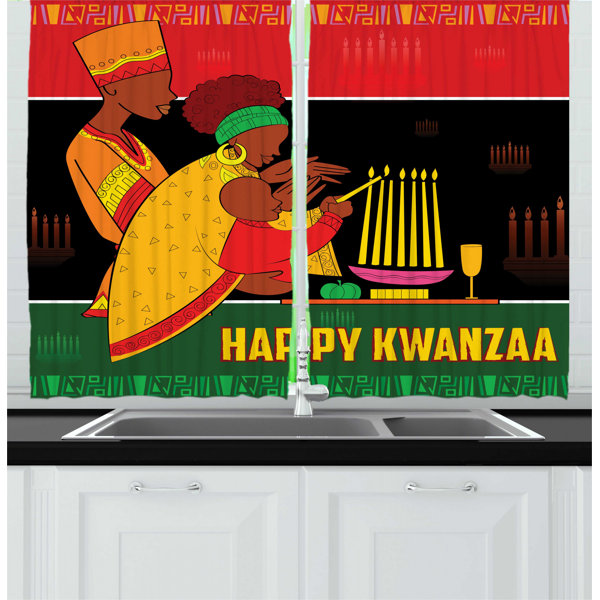 East Urban Home 2 Piece African American Family Happy Kwanzaa Calligraphic Illustration Celebration Of Holiday Kitchen Curtain Set Wayfair