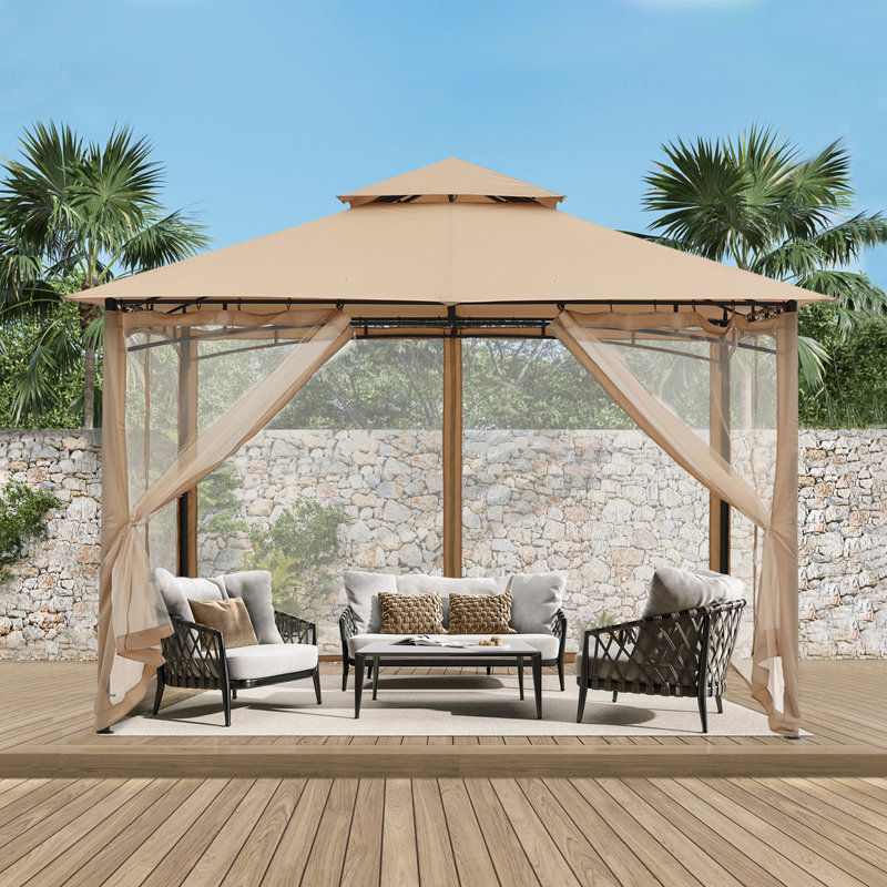 11 ft. w x 11 ft. d steel patio gazebo the soft roof roof color: beige