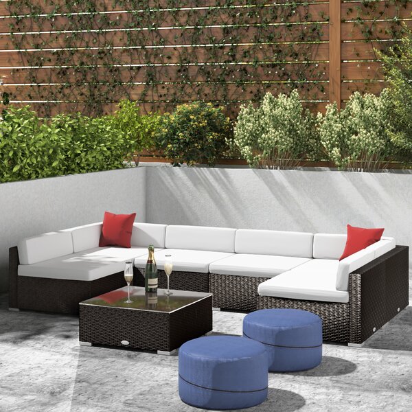 Orren Ellis Mazie 7 Piece Rattan Sectional Seating Group with Cushions