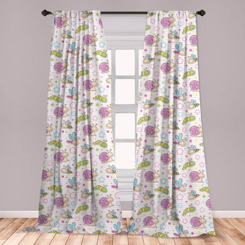 East Urban Home Ambesonne Baby Window Curtains Insects Snail Caterpillar Dragonfly Bees Flowers Joyful Playroom Summer Print Lightweight Decorative Panels Set Of 2 With Rod Pocket 56 X 63 Multicolor Wayfair