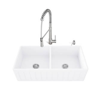 Vigo Matte Stone 33 L X 18 W Double Basin Farmhouse Kitchen Sink