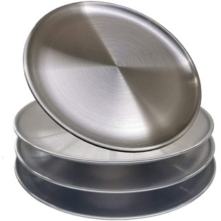 Stainless Silver Heavy Duty Camping Dinner Round Quarter Metal Steel Plates Set 