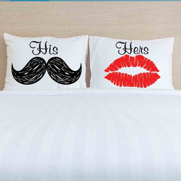 Ebern Designs Billingham 2 Piece Mustache Lips His And Hers Pillow Case Set Wayfair
