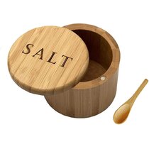 4 x 4 x 2.7 Inches Durable Salt Container with Magnetic Swivel Lid Natural Hand Carved Olive Wood Spice Keeper/Cellar with Magnetic Lid Non-Toxic Olive Wood Salt