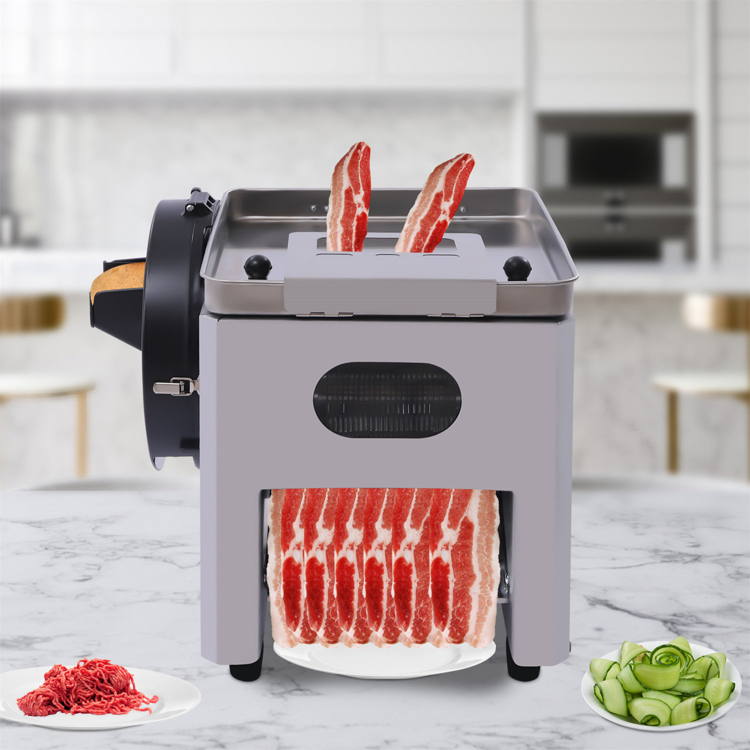 INTSUPERMAI Commercial Meat Cutting Machine Meat Slicer QH Type With 3mm Blade Meat Cutter Slicer Grinder Electric Steak Pork Meat Cutter Slicer 110V 500Kg/Hour