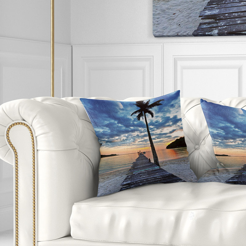 East Urban Home Seashore Wooden Pier And Palm Tree Pillow Wayfair