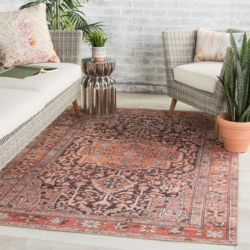 World Menagerie Saddlebrooke Oriental Orange Dark Gray Indoor Outdoor Area Rug Reviews Wayfair