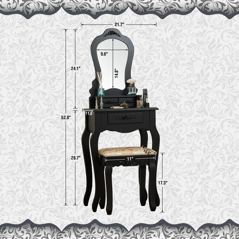 Charlton Home Delafield Elegant 3 Drawer Dressing Table Vanity Set