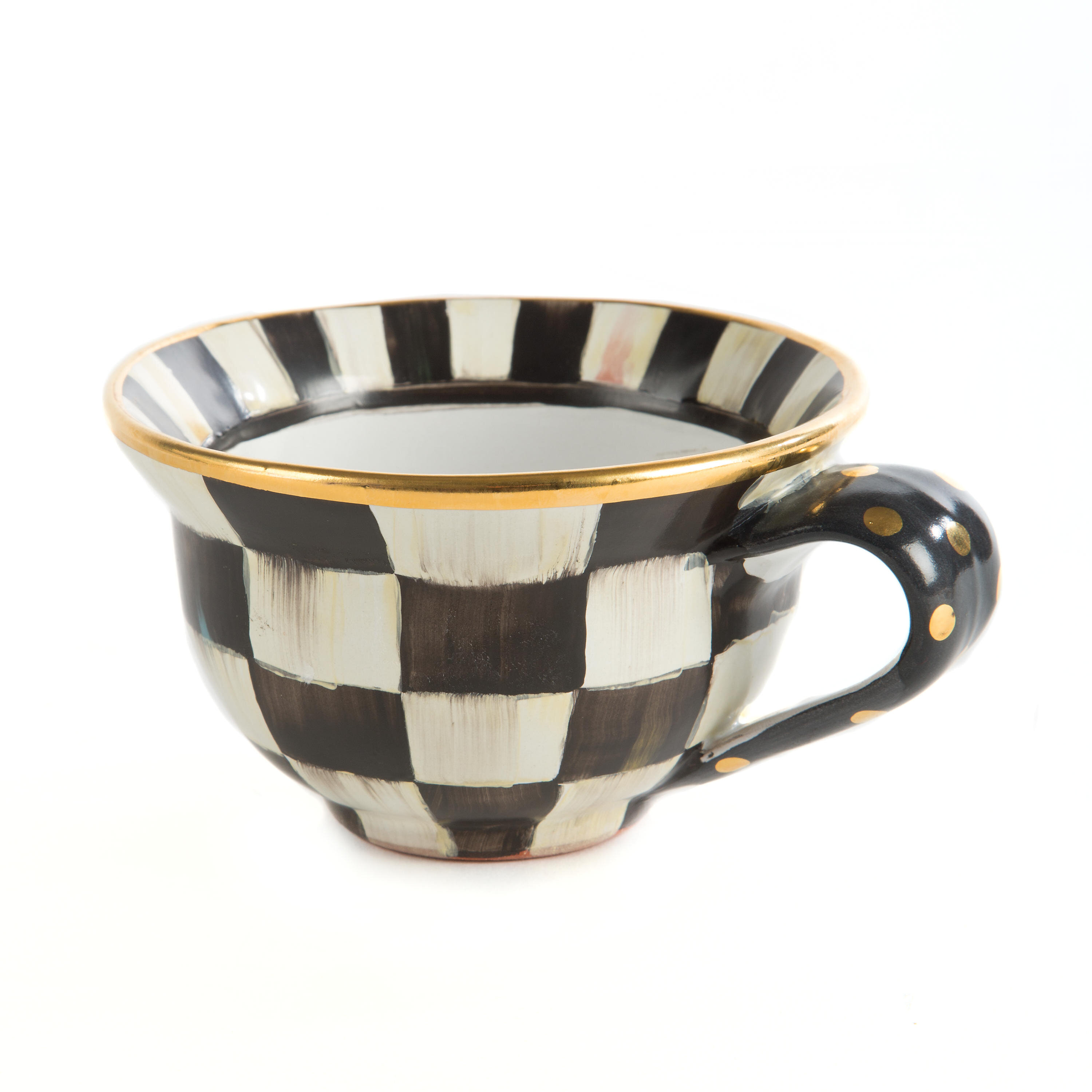 MacKenzie-Childs Courtly Check Coffee Cup Black-and-White Enamel Coffee Mug