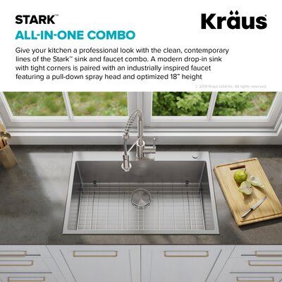 Stark Pull Down Commercial Combo 33 L X 22 W Kitchen Sink With