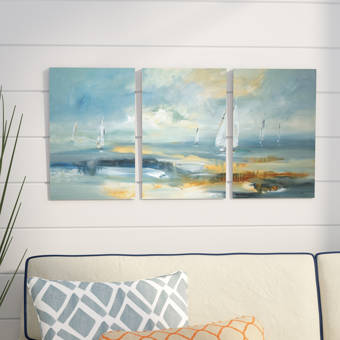 Beachcrest Home Sailboats On The Sea Triptych Painting Print
