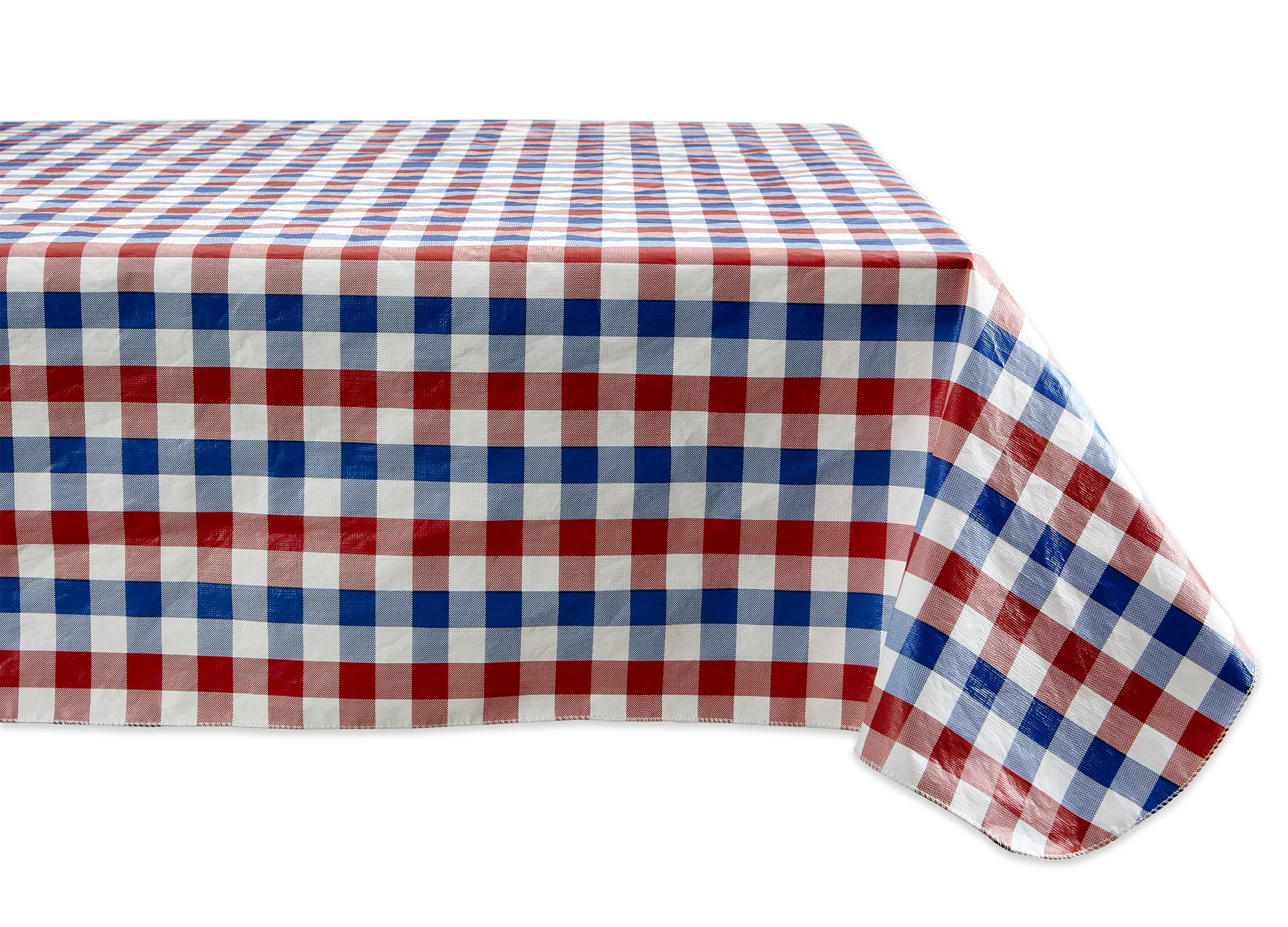 Red White and Blue Tartan Plaid Vinyl Flannel Back Tablecloth-Various Sizes