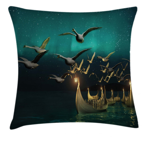 East Urban Home Ambesonne Fantasy Throw Pillow Cushion Cover Medieval Boats Birds Flying Mystical Adventure Illustration Decorative Square Accent Pillow Case 26 X 26 Sand Brown Dark Teal Wayfair