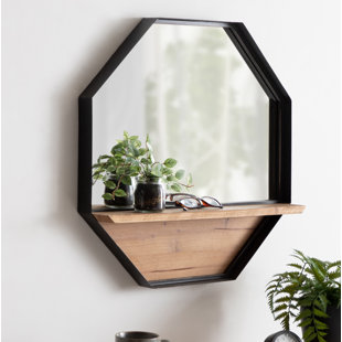 Rustic Farmhouse Kitchen Decor Wayfair stingley rustic farmhouse metal octagon beveled frameless accent mirror with shelves