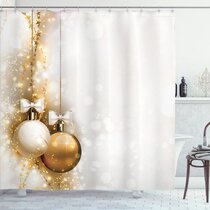 Christmas Ball Star Ornamental Tree Snow Shower Curtain Waterproof Fabric & Hook 