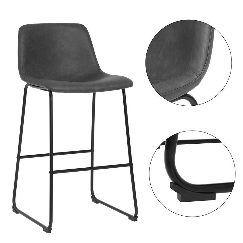 17 Stories Set Of 2 Bar Stools Mid Century Modern Bar Chairs With Metal Legs Comfortable Wide Seat With Synthetic Leather Cover Hold Up To 264 Lb For Bar Kitchen Retro Black And
