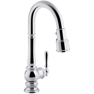 Kohler Artifacts Single-Hole Kitchen Sink Faucet with Pull-Down Spout and Turned Lever Handle