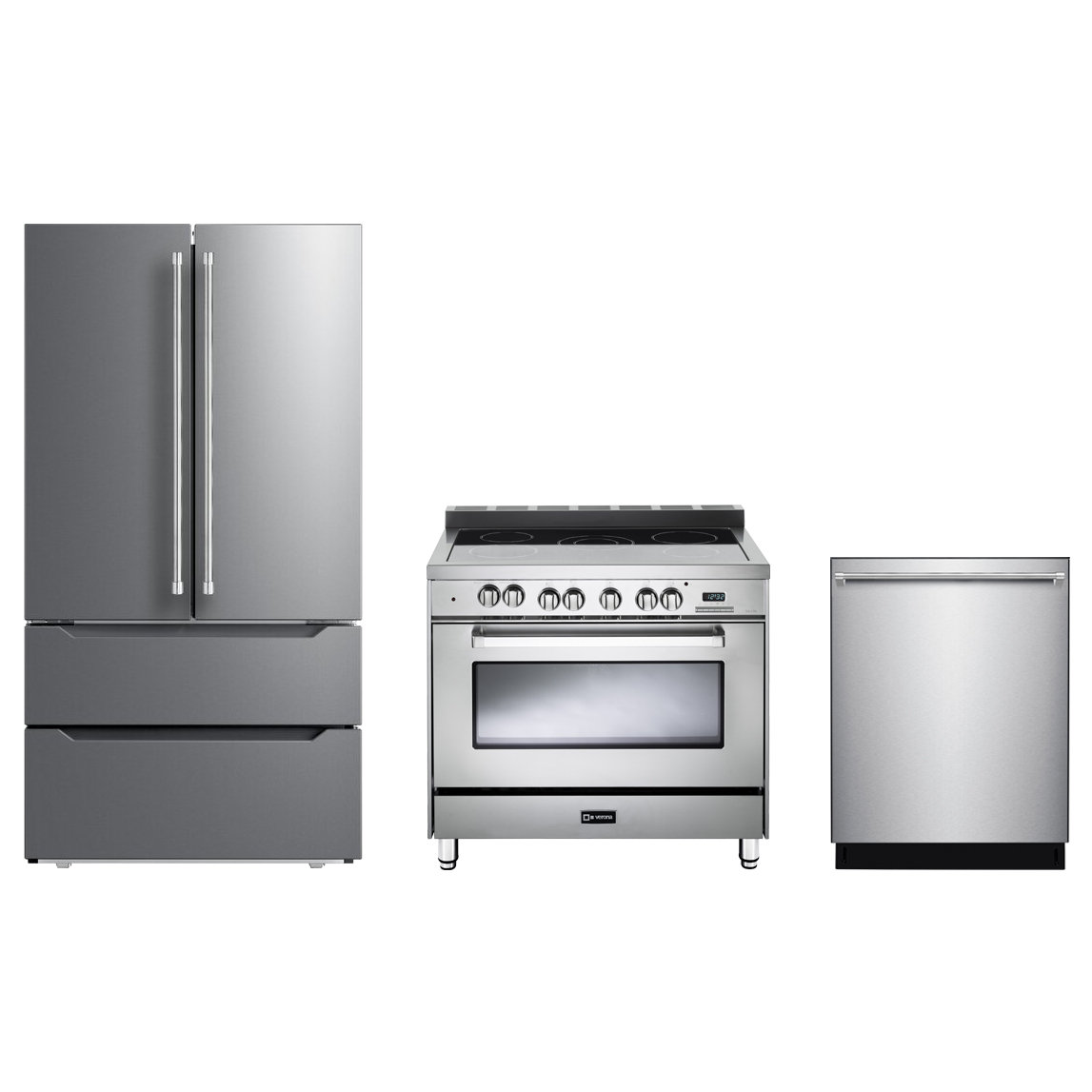 3 Piece Kitchen Package with French Door Refrigerator & 35.88″ Freestanding Electric Range