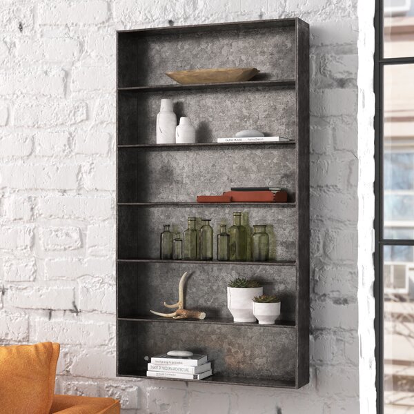 Country Rustic Corrugated Metal & Wood Box Style Wall Shelf 