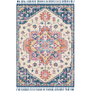 Kaliska Vintage Floral Sky Blue Area Rug