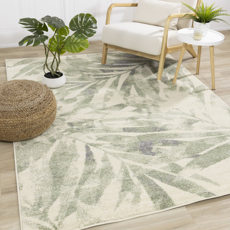 Oestreich Floral Cream/Green Area Rug Rug Size: Rectangle 5'3" x 7'7"