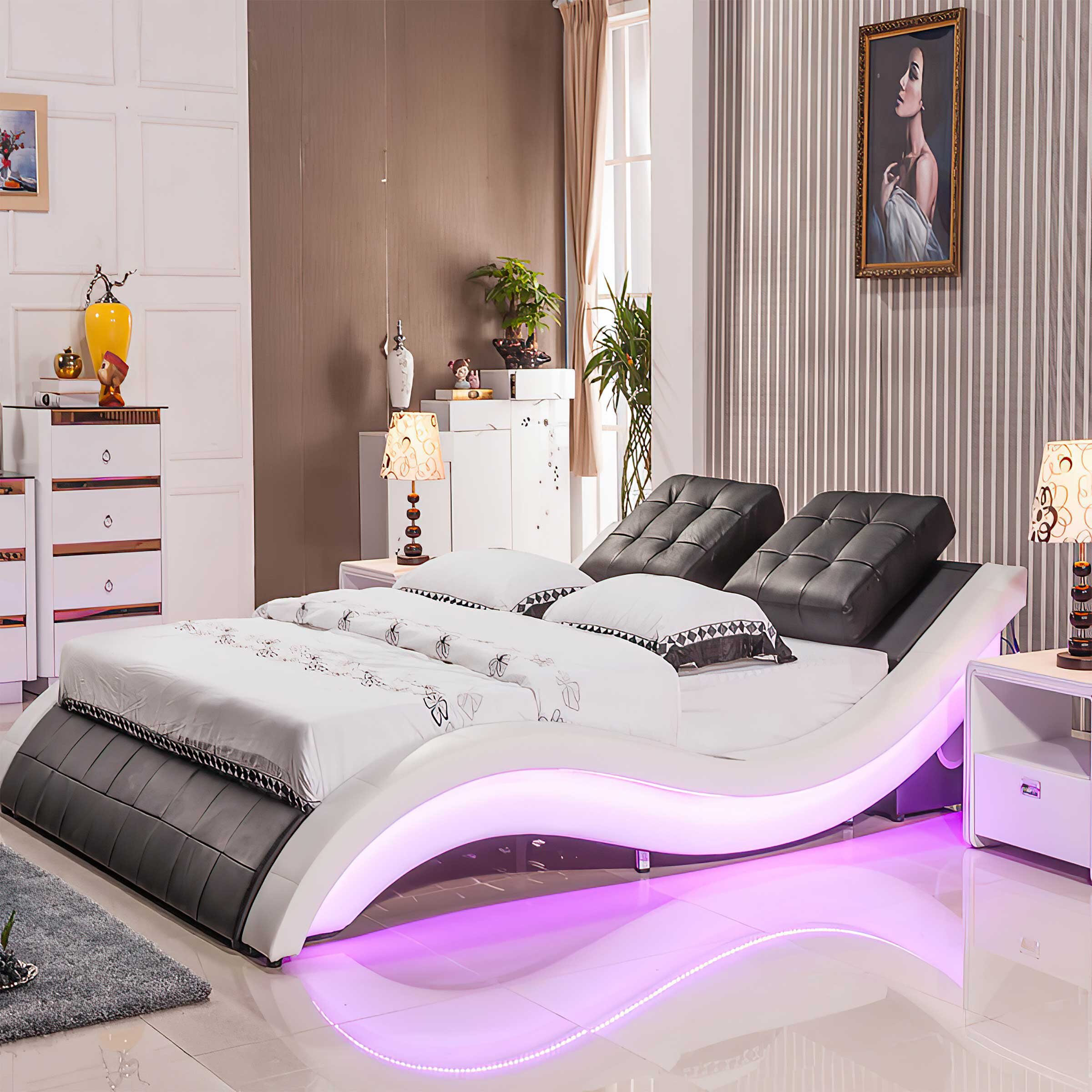 Jubilee Moderncontemporary Design Bianca Curved Modern Leather Platform Smart Bed Wi