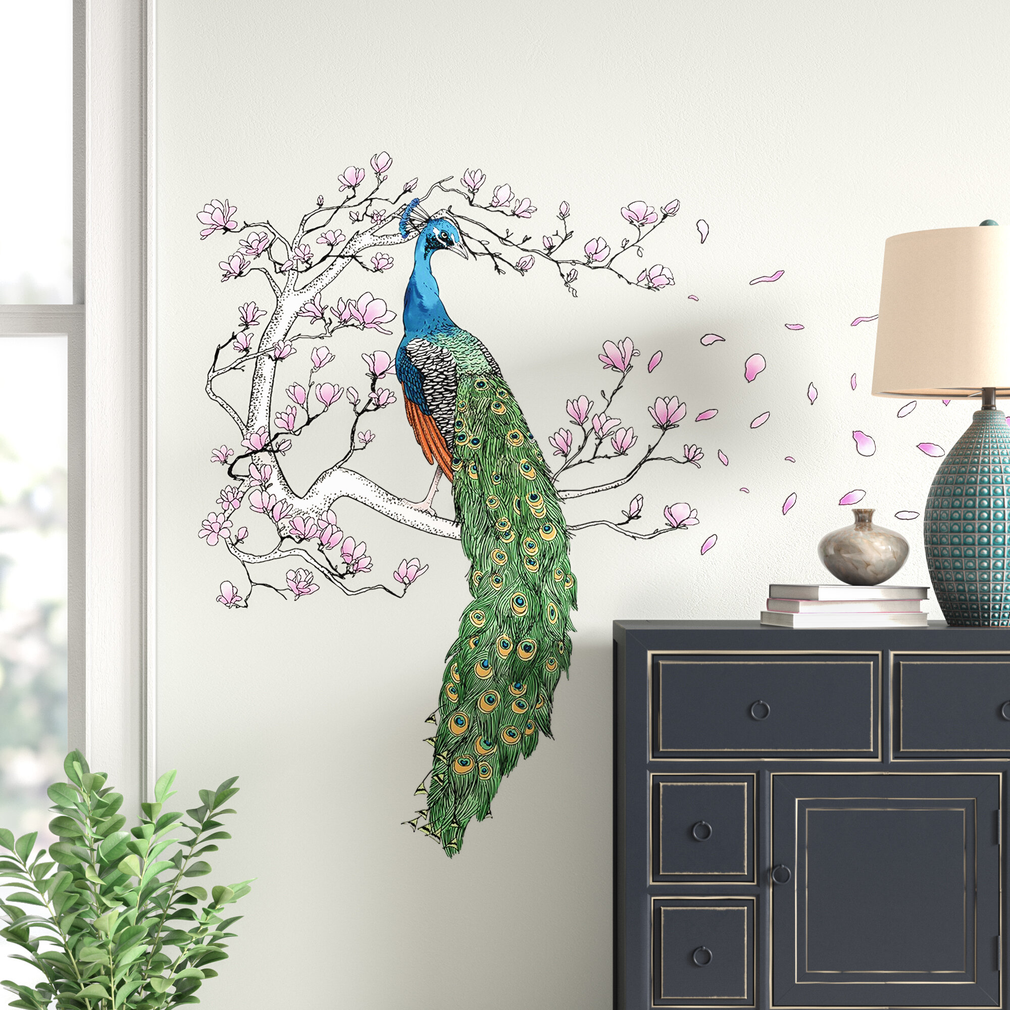 PEACOCK Wall Decal Sticker Mural Fork Art Leaves Tree Branch Made in Canada 