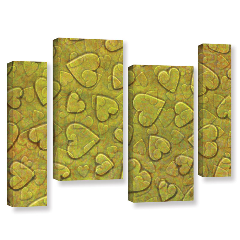 Zoomie Kids Large Heart Mixed Pattern 4 Piece Set Canvas Art Wayfair