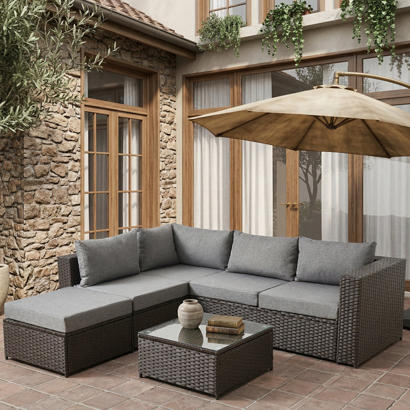 4-Person Outdoor Wicker Sectional Sofa Set With Cushions (Box 1)