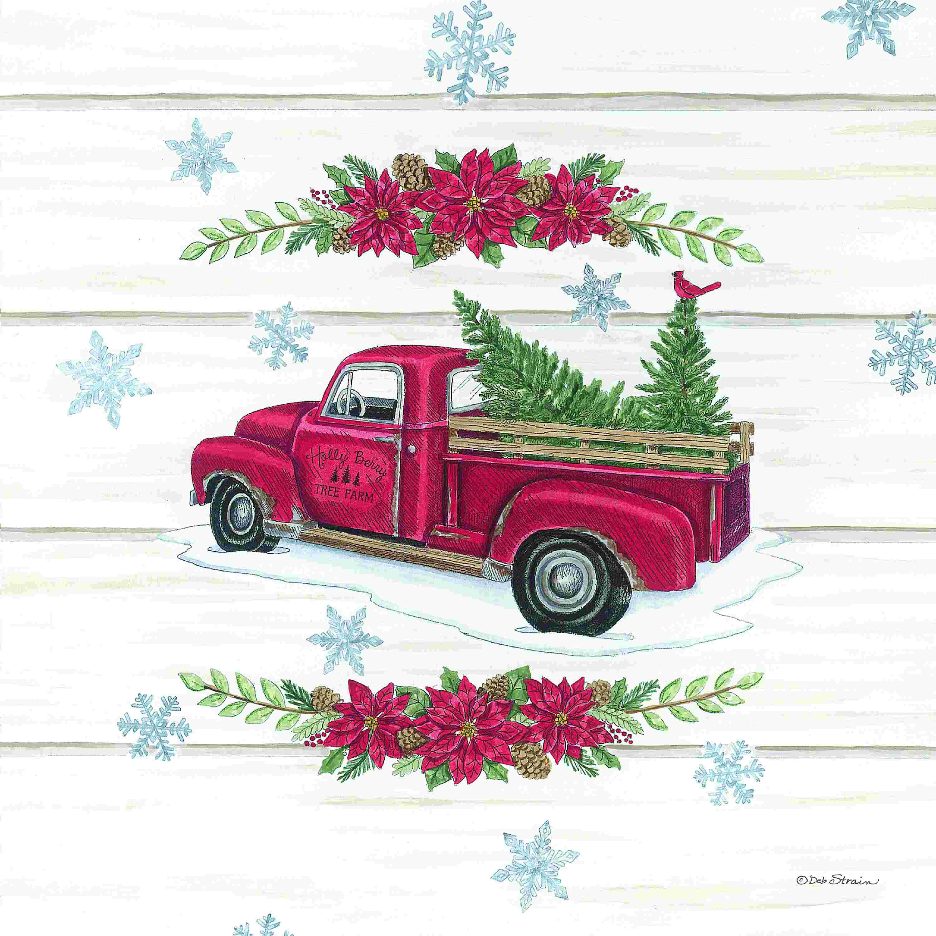 The Holiday Aisle® Holly Berry Tree Farms Truck by Deb Strain - Wrapped ...