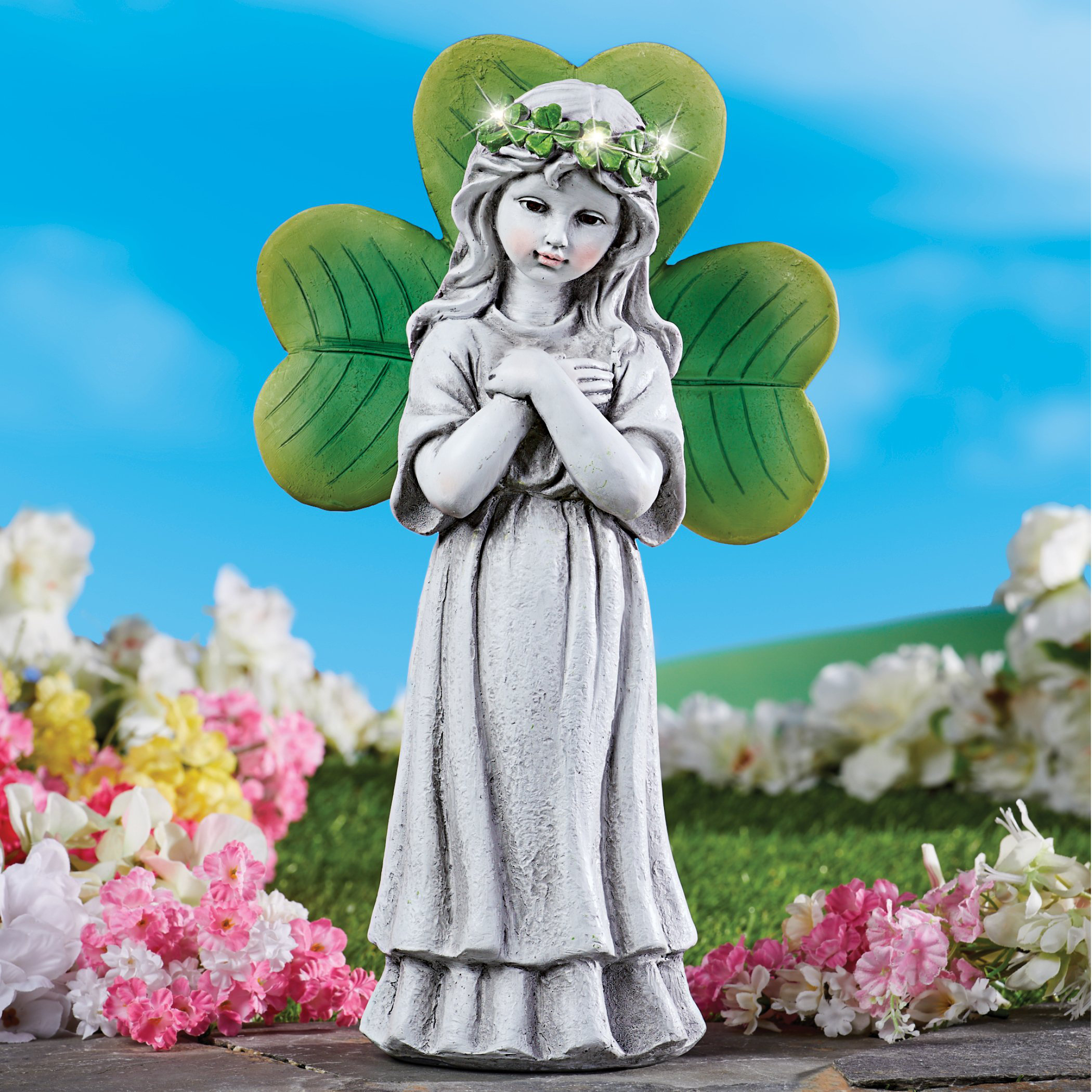 Trinx Cherine Solar Irish Angel Garden Statue with Lighted Halo Wayfair