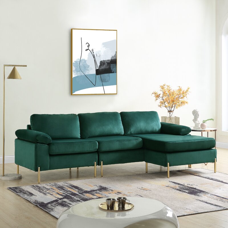 Amealia 101" Wide Velvet Reversible Sofa & Chaise
