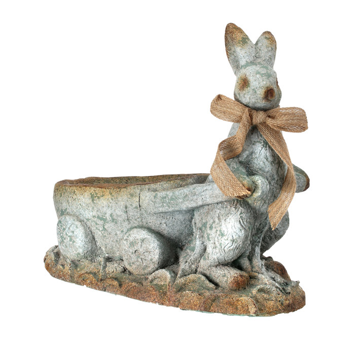 Rabbit Small Figurine Statue Carved Driftwood Look Home Garden Free Ship New