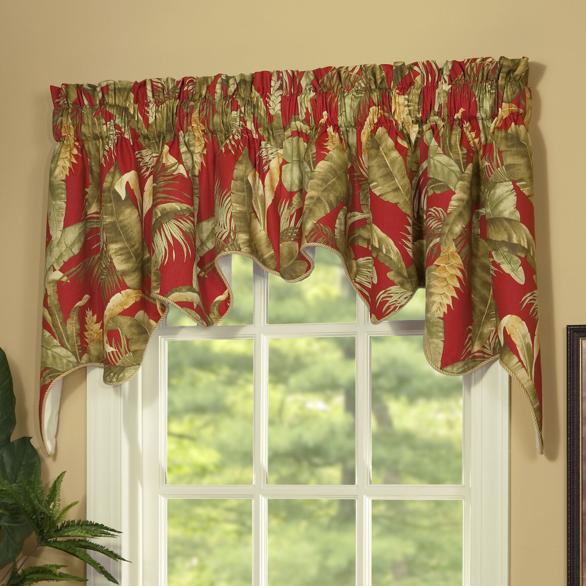 Bay Isle Home Aubriana Floral Cotton Swag 100 Window Valance In Red Green Reviews Wayfair