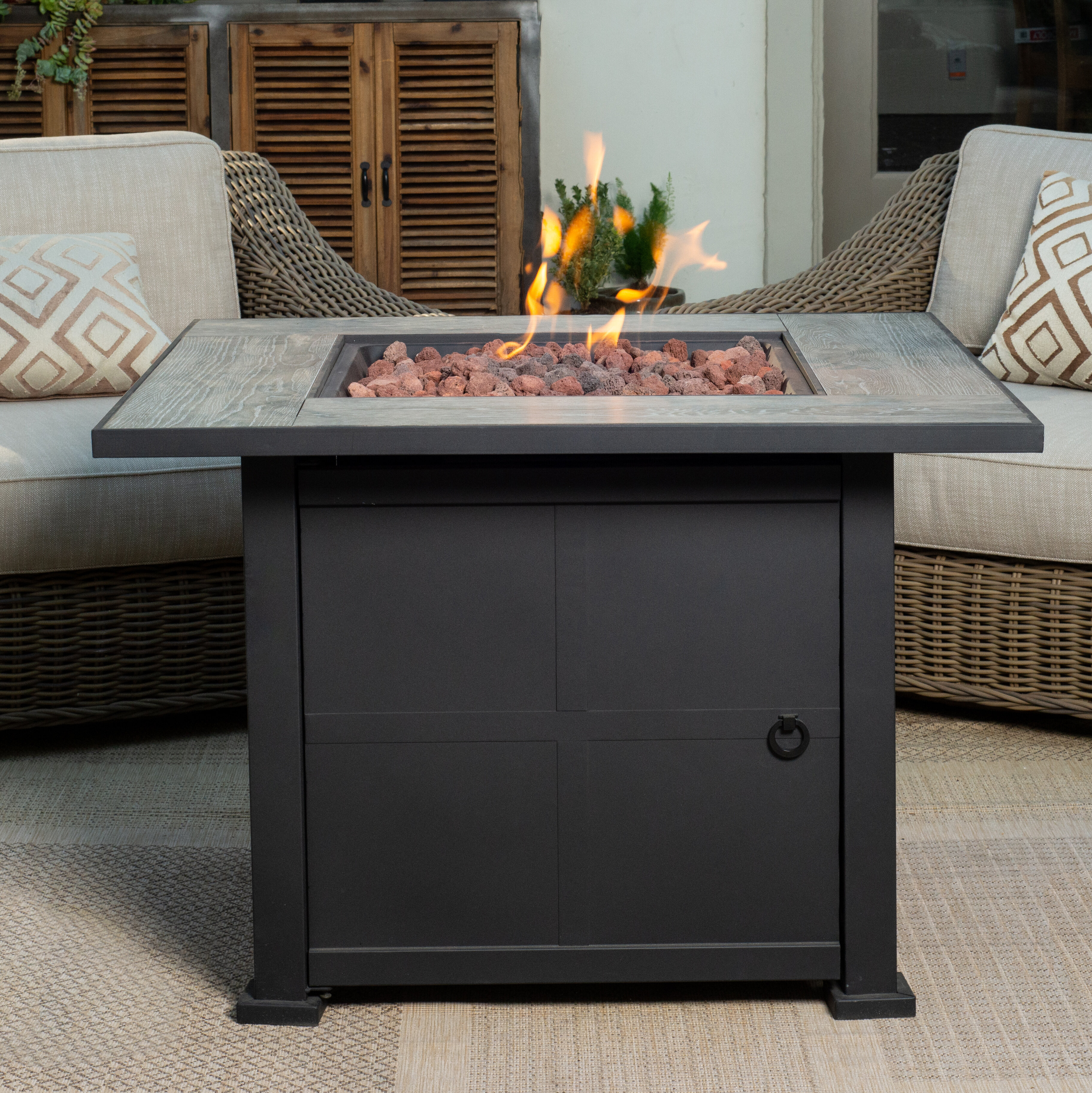 oakley steel propane fire pit table