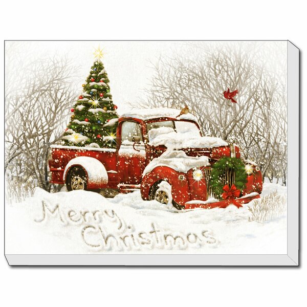 HVEST Merry Christmas Shower Curtain Vintage Red Truck Pull Pine Fir Trees Christmas Balls on Rustic White Wooden Board Bathroom Curtain Set Polyester Fabric Waterproof with Hooks 69X70Inch