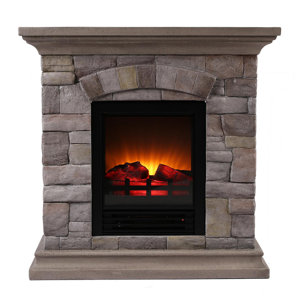 Portable Faux Stone Electric Fireplace by OK Lighting