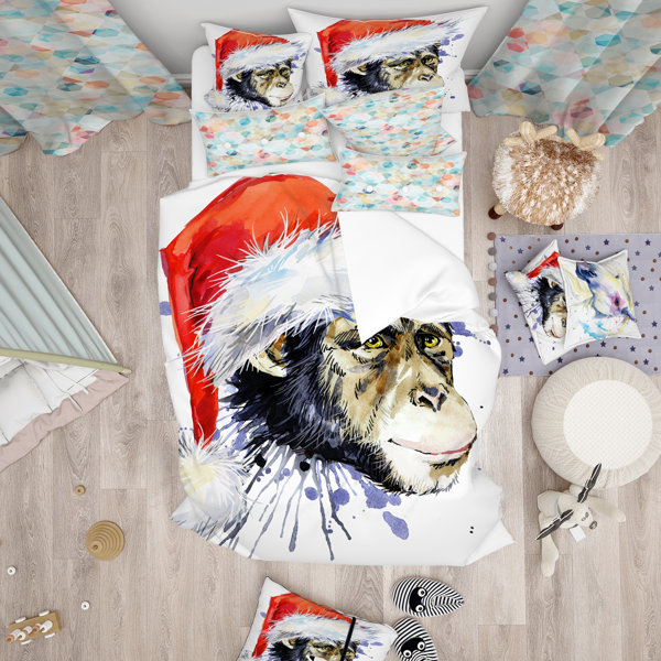 East Urban Home Designart Monkey Santa Clause Duvet Cover Set Wayfair
