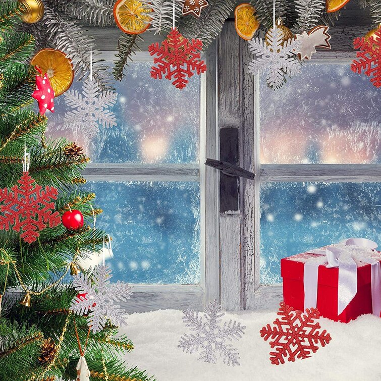 Glitter Snowflake Star Christmas Tree Hanging Pendant Ornaments Decorations 10cm Blue 
