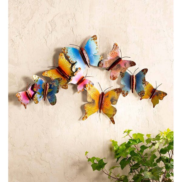 Metal Wall Art Butterfly Colourful 3D Butterflies Hooks Outdoor Garden Fence NEW