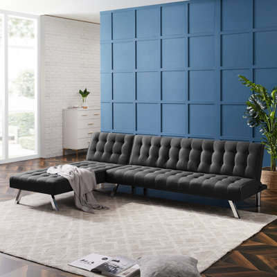 Revolve Modern Upholstered Sofa With Reversible Sectional Chaise Grey Latitude Run Fabric Black