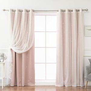 Arkose 4 Piece Tulle and Star Polka Dots Blackout Thermal Grommet Window Treatment Set