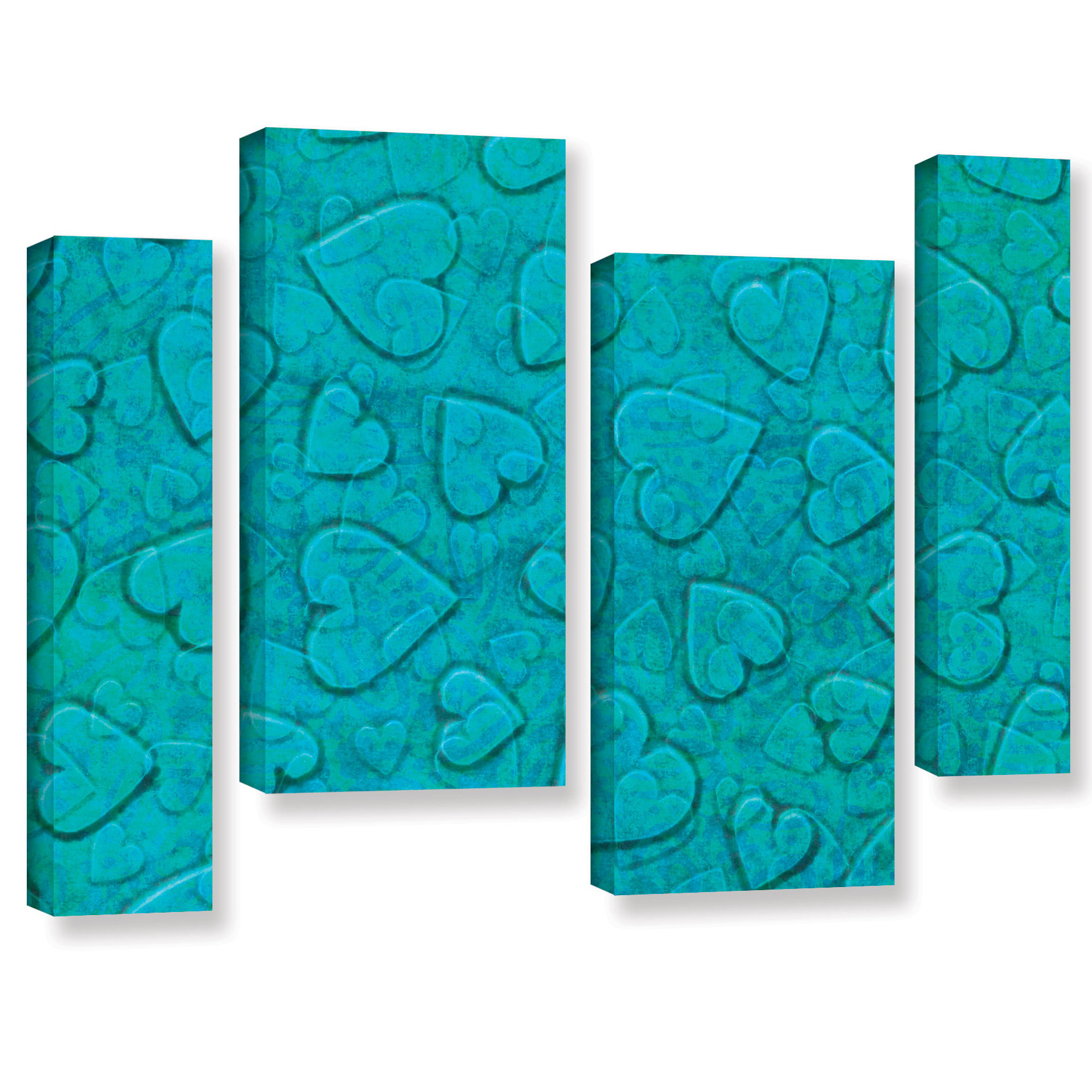 Zoomie Kids Large Heart Mixed Pattern 4 Piece Set Canvas Art Wayfair